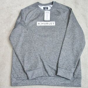 HURLEY Block Logo Mens Crewneck Pullover Sweatshirt Dark Heather Grey Size M